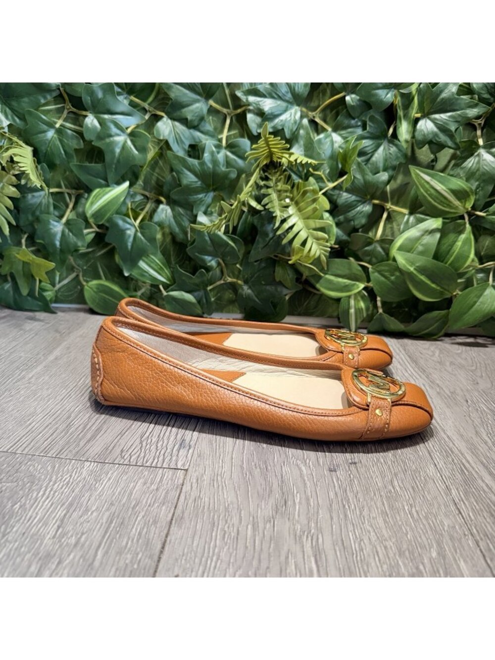 Michael Kors Fulton Moc Luggage Tumbled Leather Flats Size 6.5